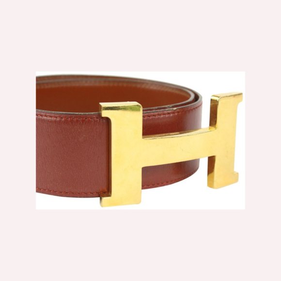 Hermès 42mm H Logo Belt Lit Burgundy x Gold 1020h53 - Picture 1 of 12